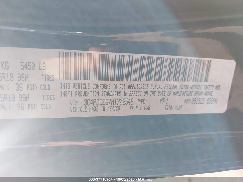 VIN 3C4PDCEG7HT702549 2017 DODGE JOURNEY GT