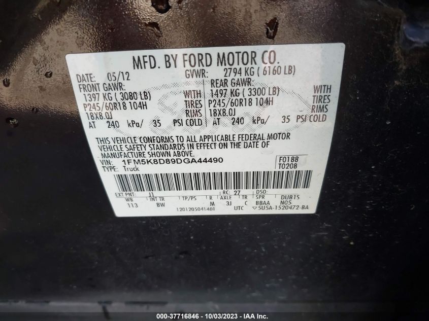 2013 FORD EXPLORER XLT - 1FM5K8D89DGA44490