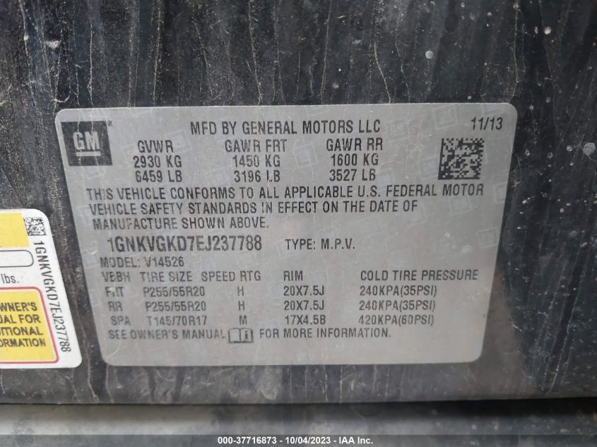 2014 CHEVROLET TRAVERSE LT - 1GNKVGKD7EJ237788