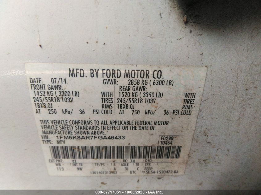 2015 FORD EXPLORER - 1FN5K8AR7FGA46433