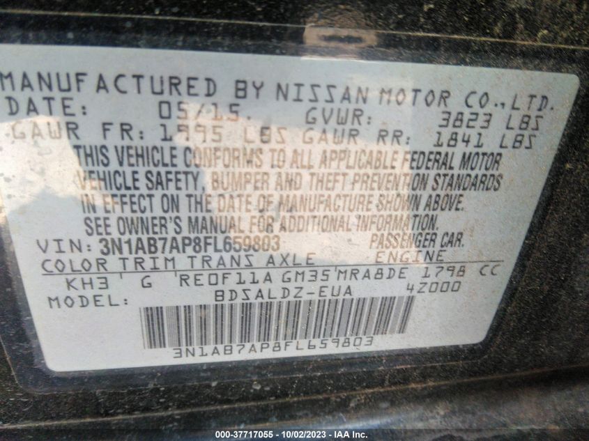 2015 NISSAN SENTRA S/SV/SR/SL - 3N1AB7AP8FL659803