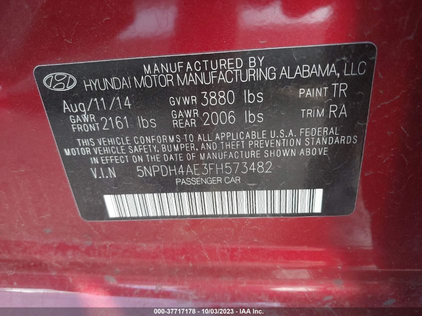 2015 HYUNDAI ELANTRA SE - 5NPDH4AE3FH573482