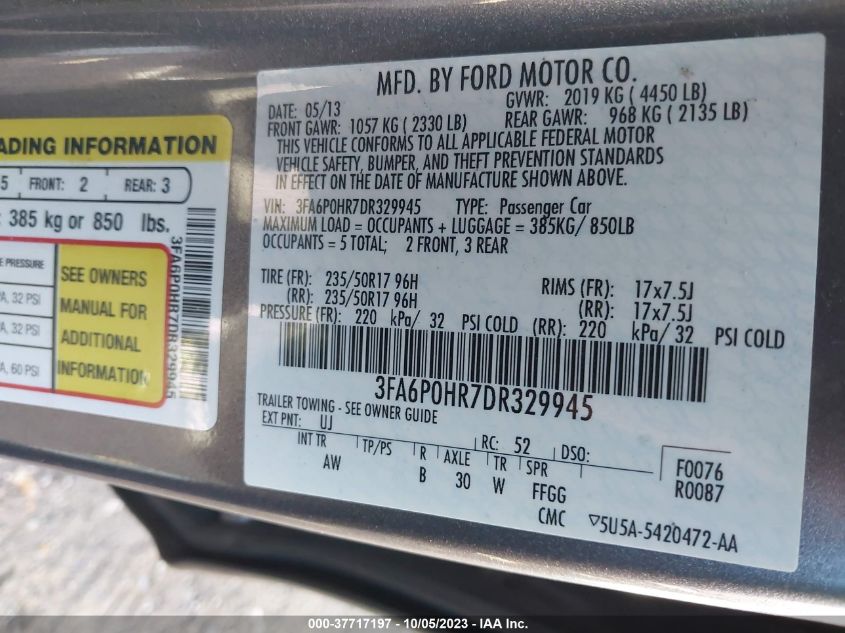 2013 FORD FUSION SE - 3FA6P0HR7DR329945