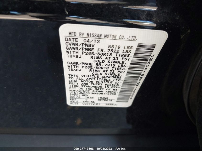 2013 INFINITI FX37 - JN8CS1MW8DM175059