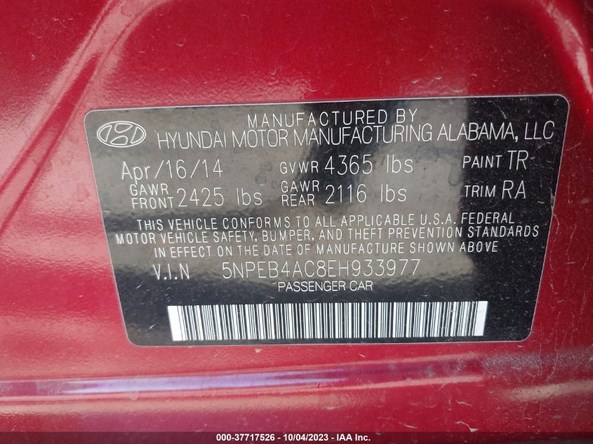 2014 HYUNDAI SONATA GLS - 5NPEB4AC8EH933977