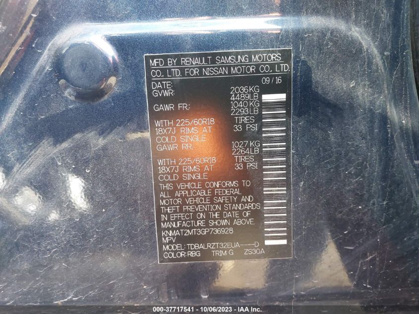 2016 NISSAN ROGUE SL - KNMAT2MT3GP736928