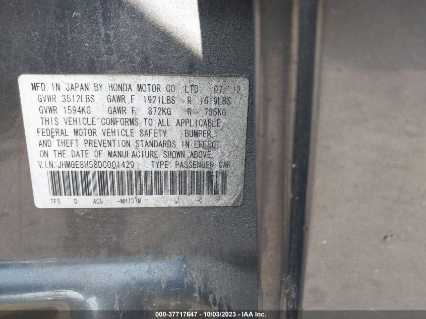 2013 HONDA FIT SPORT - JHMGE8H58DC001429