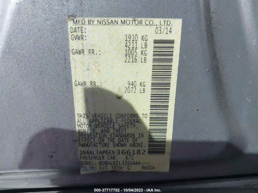 2014 NISSAN ALTIMA 2.5 - 1N4AL3AP6EN366182