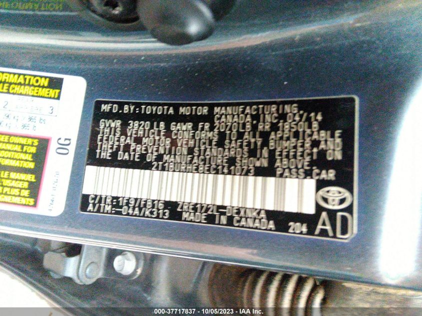 2014 TOYOTA COROLLA L/LE/S/S PLUS/LE PLUS - 2T1BURHE8EC141073