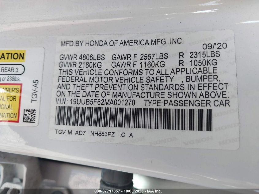 2021 ACURA TLX W/ADVANCE PACKAGE 19UUB5F62MA001270