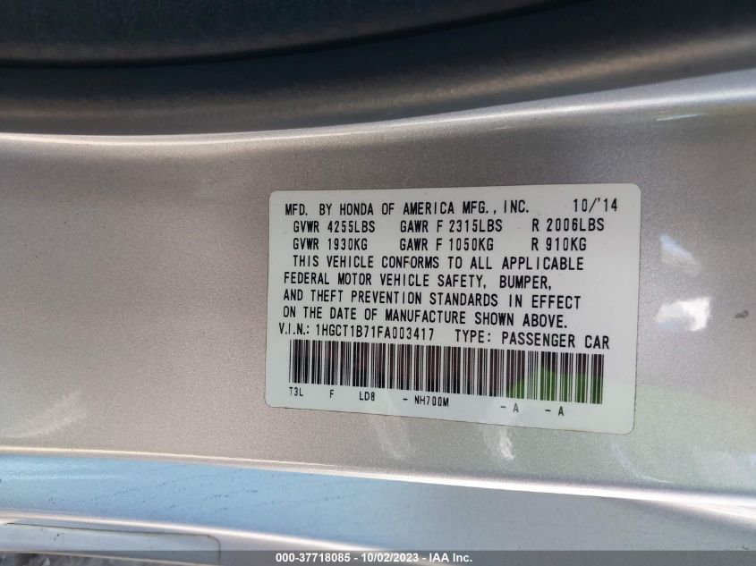2015 HONDA ACCORD EX - 1HGCT1B71FA003417