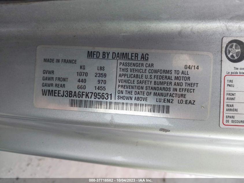 2015 SMART FORTWO PASSION/PURE WMEEJ3BA6FK795631