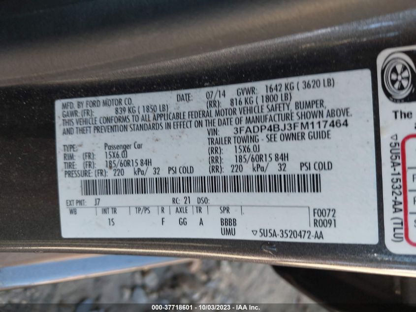 2015 FORD FIESTA SE - 3FADP4BJ3FM117464