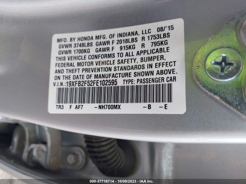 2015 HONDA CIVIC SEDAN LX - 19XFB2F52FE102595
