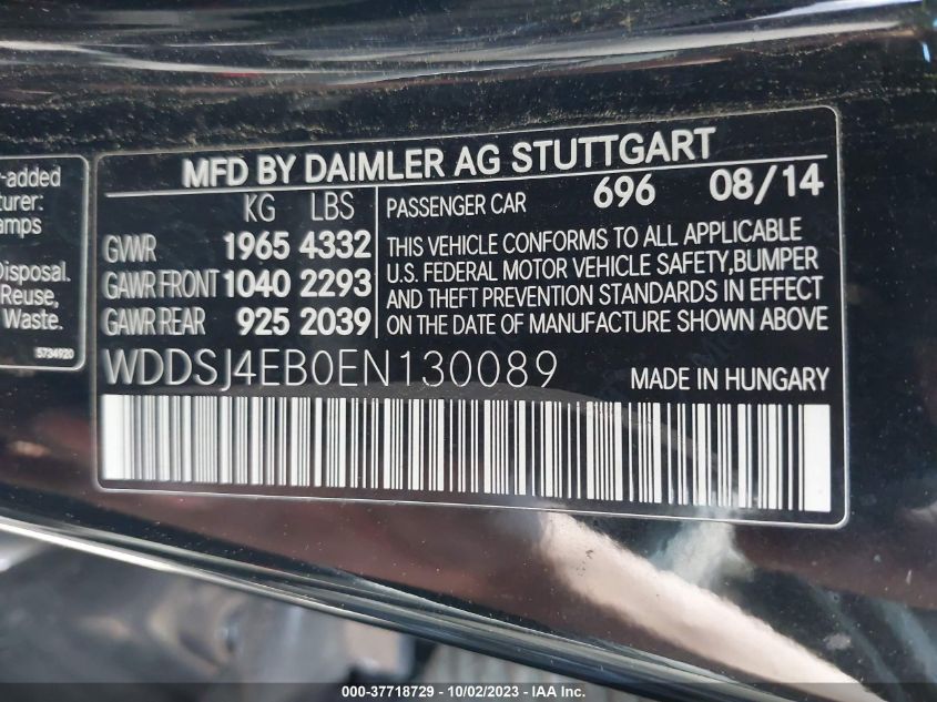 2014 MERCEDES-BENZ CLA-CLASS CLA 250 WDDSJ4EB0EN130089