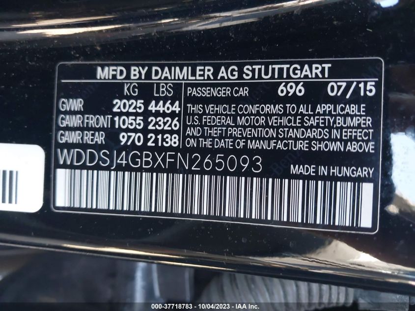2015 MERCEDES-BENZ CLA-CLASS CLA 250 WDDSJ4GBXFN265093