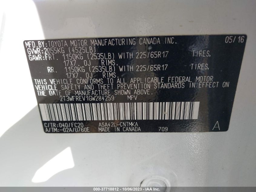 2016 TOYOTA RAV4 XLE - 2T3WFREV1GW284259