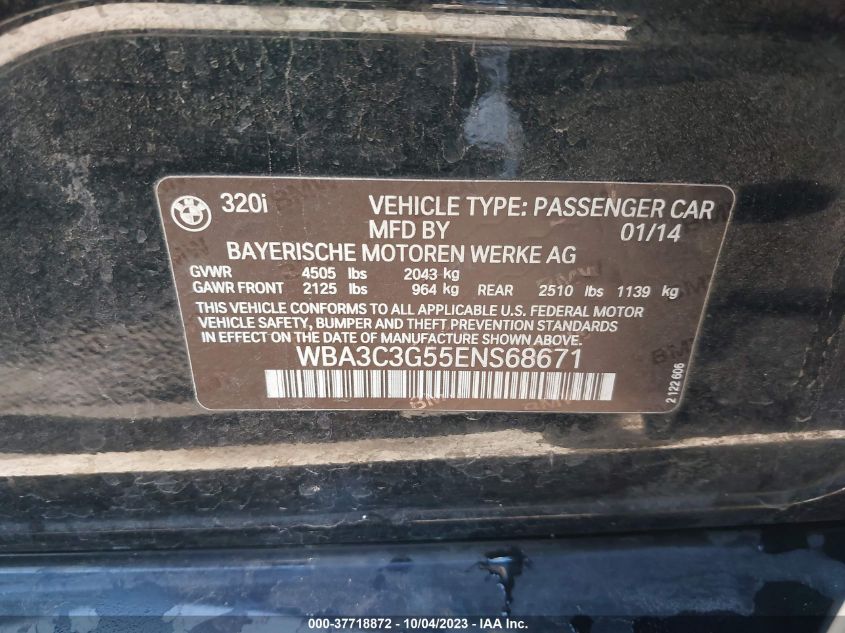 2014 BMW 3 SERIES 320I XDRIVE - WBA3C3G55ENS68671