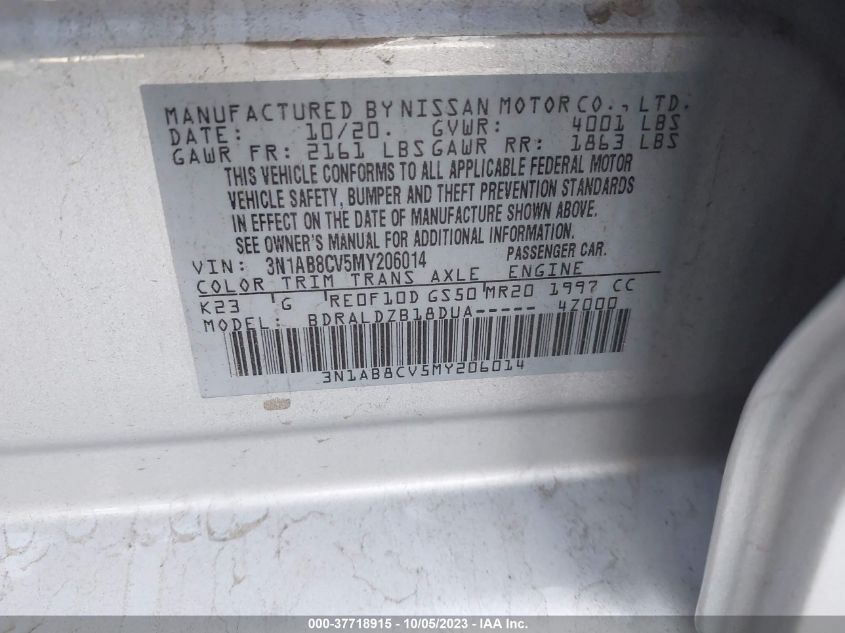 2021 NISSAN SENTRA SV - 3N1AB8CV5MY206014