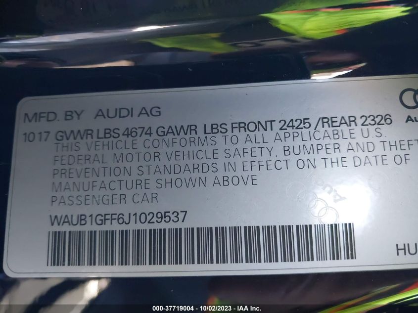 2018 AUDI S3 2.0T TECH PREMIUM PLUS/2.0T PREMIUM PLUS - WAUB1GFF6J1029537