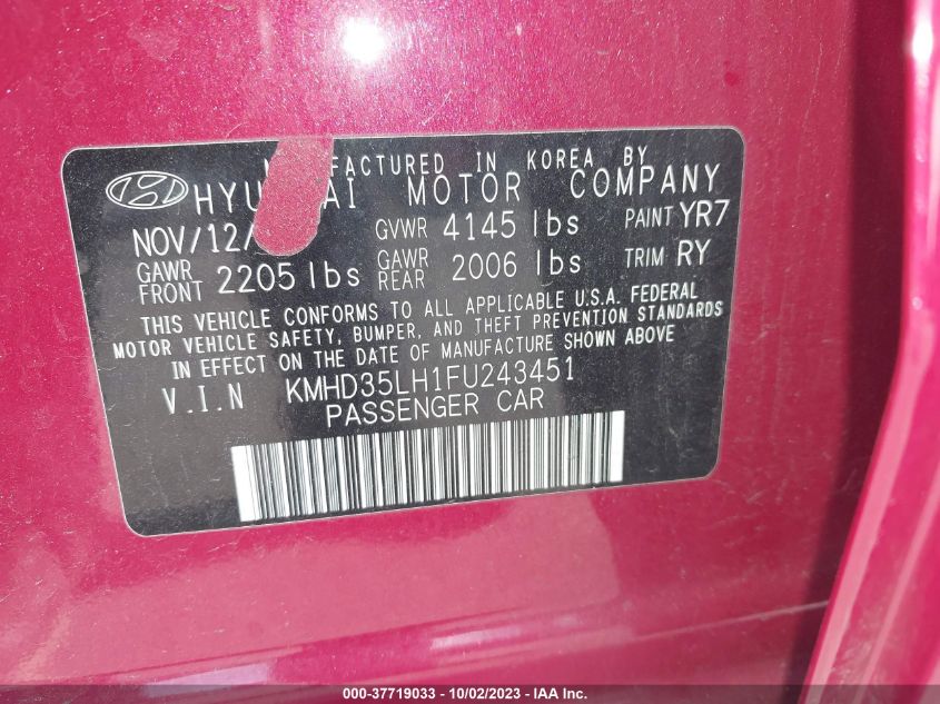 2015 HYUNDAI ELANTRA GT - KMHD35LH1FU243451