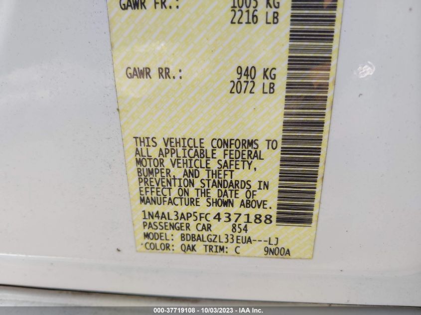 2015 NISSAN ALTIMA 2.5 S - 1N4AL3AP5FC437188