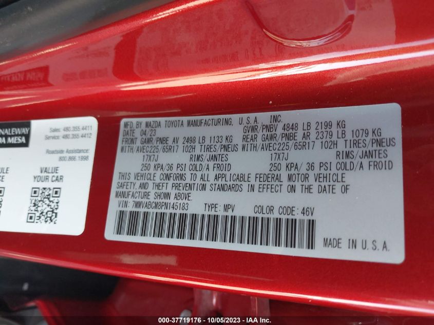 VIN 7MMVABCM8PN145183 2023 MAZDA CX-50 PREFERRED PLUS
