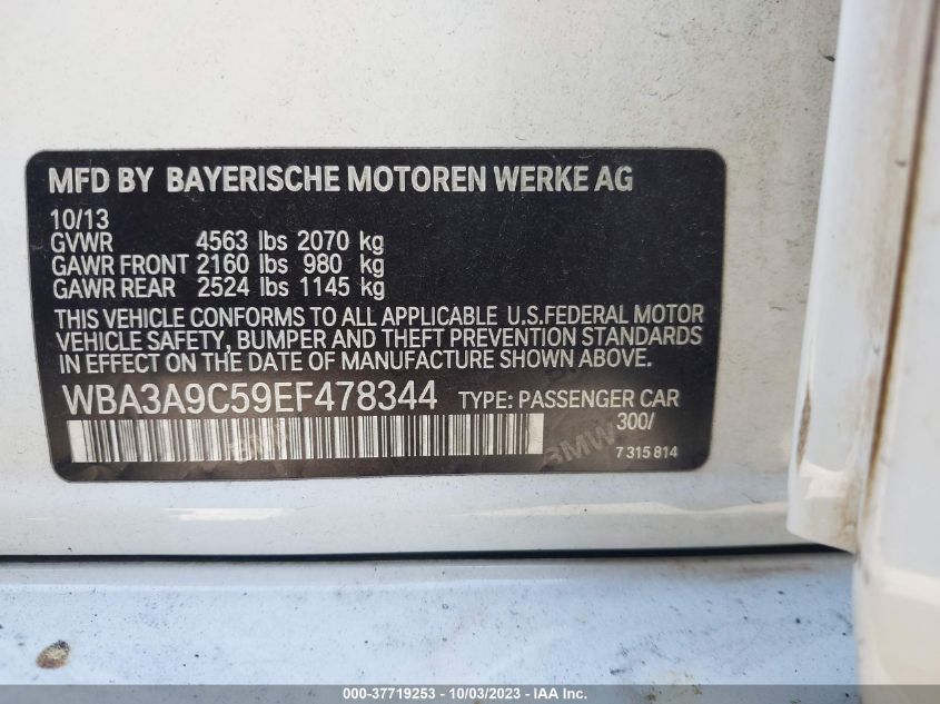 2014 BMW 335I WBA3A9C59EF478344