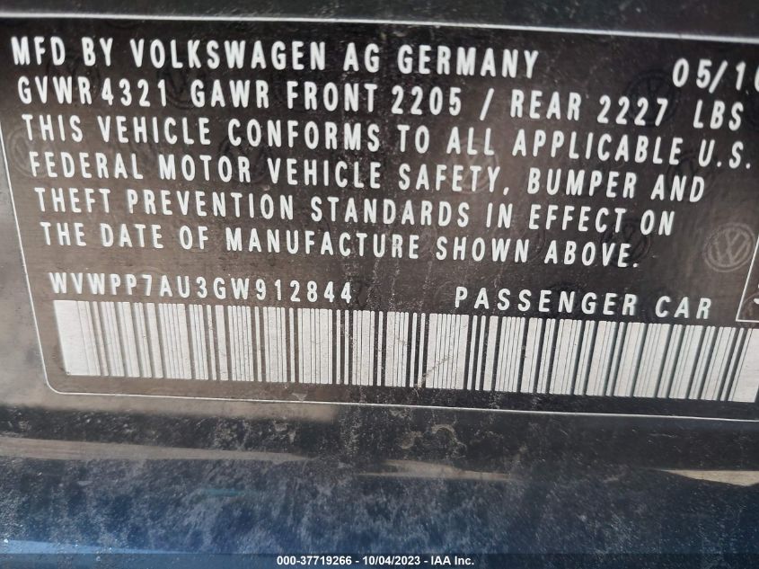 2016 VOLKSWAGEN E-GOLF SEL PREMIUM - WVWPP7AU3GW912844