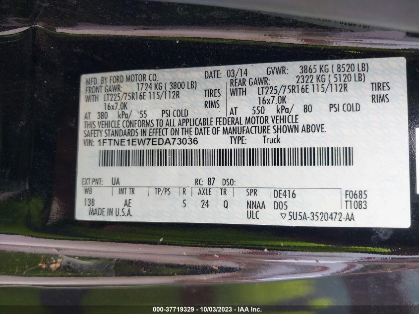 2014 FORD E-150 COMMERCIAL 1FTNE1EW7EDA73036