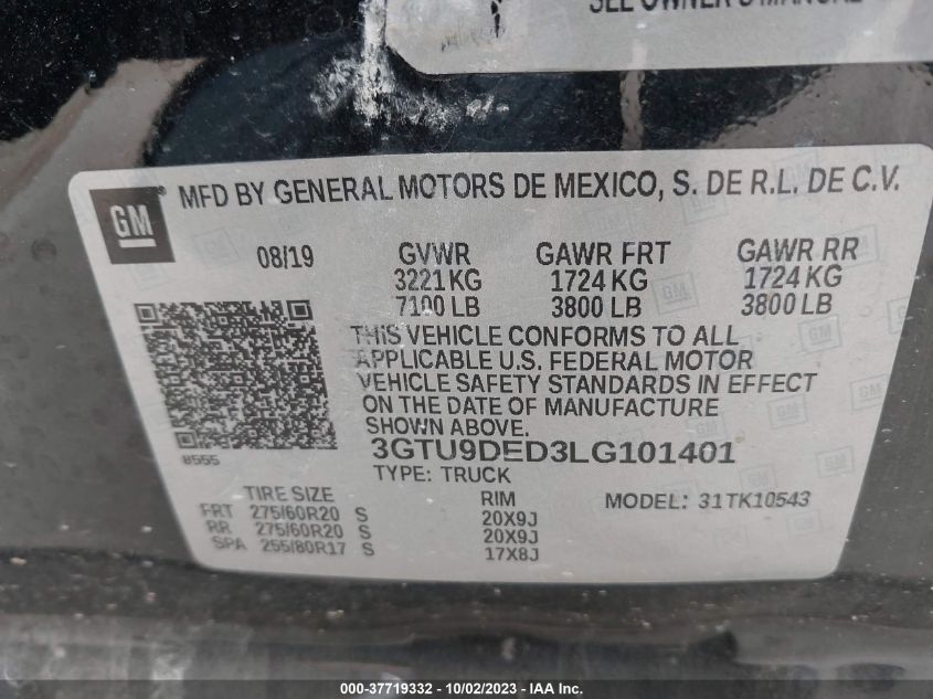 2020 GMC SIERRA 1500 - 3GTU9DED3LG101401