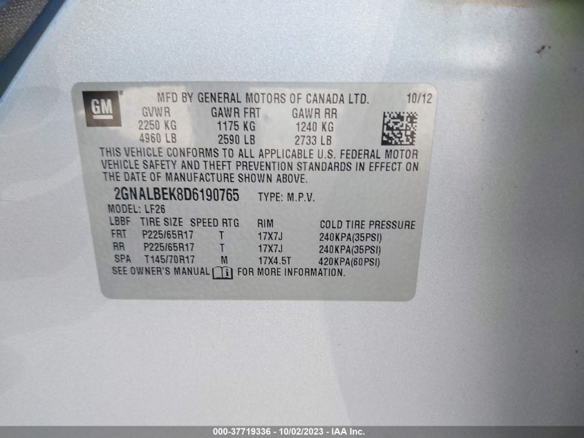 2013 CHEVROLET EQUINOX LS - 2GNALBEK8D6190765