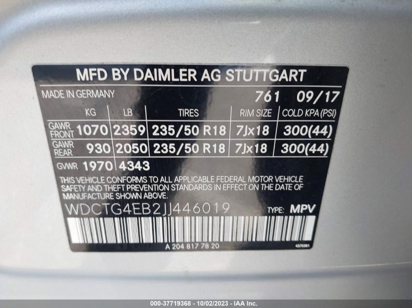 2018 MERCEDES-BENZ GLA GLA 250 - WDCTG4EB2JJ446019