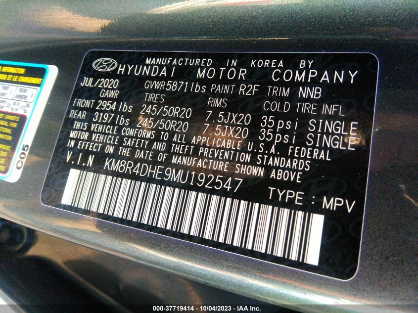 KM8R4DHE9MU192547 Hyundai Palisade SEL 9