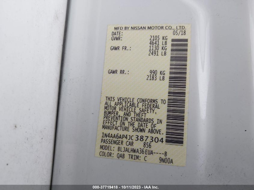 2018 NISSAN MAXIMA PLATINUM - 1N4AA6AP4JC387304