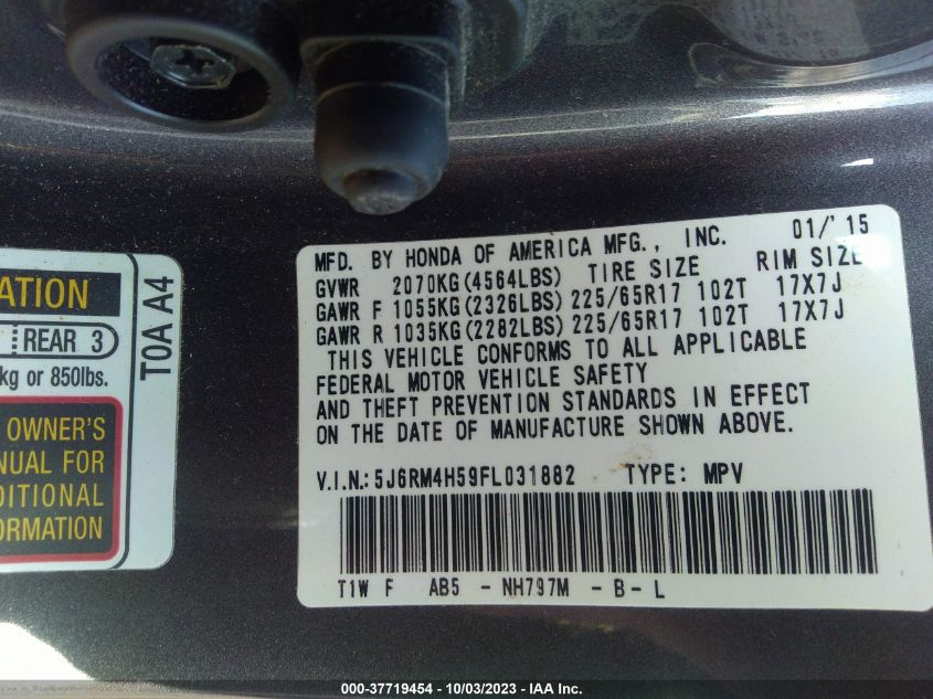 2015 HONDA CR-V EX - 5J6RM4H59FL031882