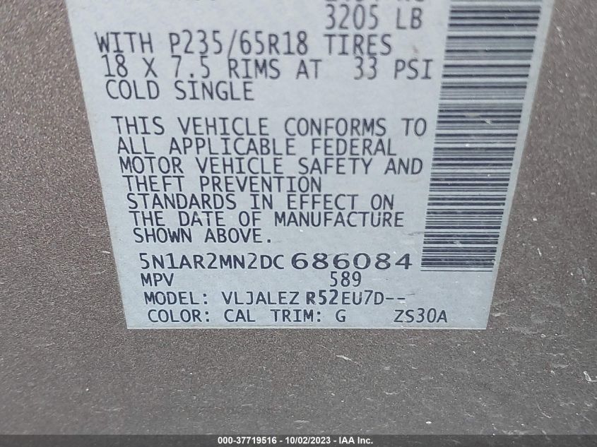2013 NISSAN PATHFINDER SV - 5N1AR2MN2DC686084