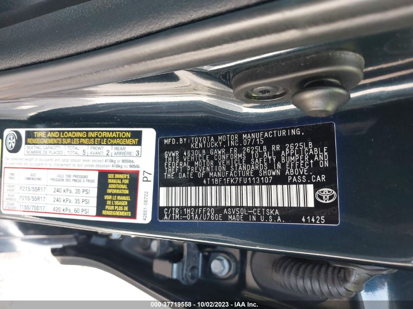 2015 TOYOTA CAMRY XLE/SE/LE/XSE - 4T1BF1FK7FU113107
