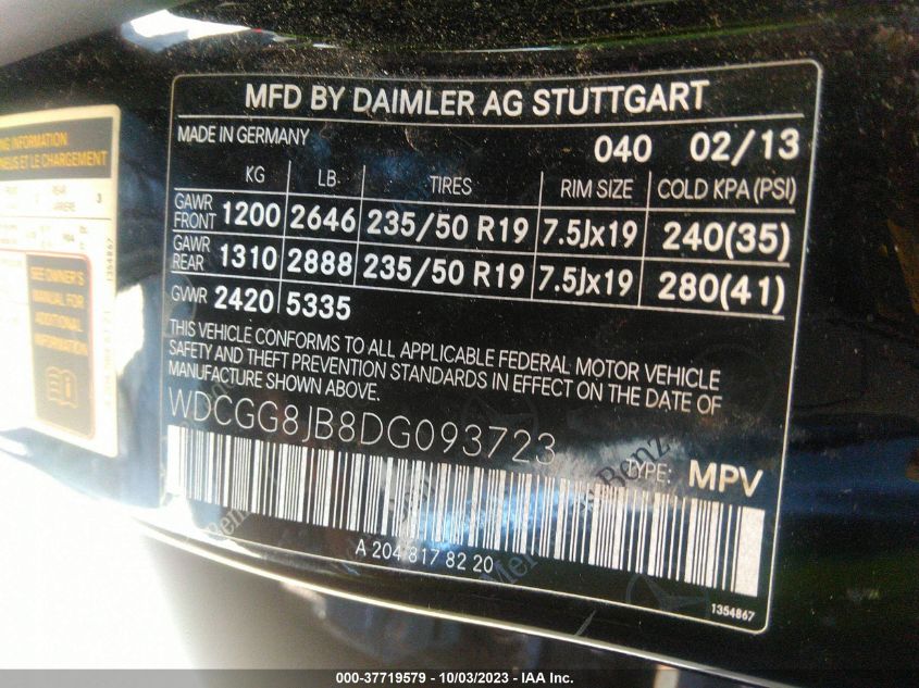 2013 MERCEDES-BENZ GLK-CLASS GLK 350 WDCGG8JB8DG093723
