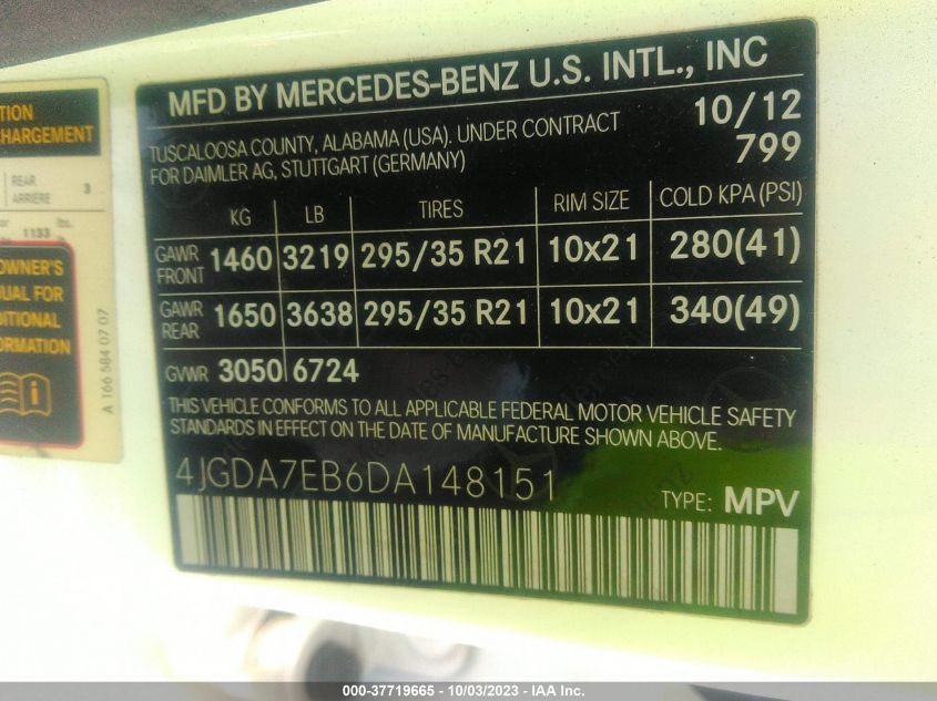 2013 MERCEDES-BENZ M-CLASS ML 63 AMG 4JGDA7EB6DA148151