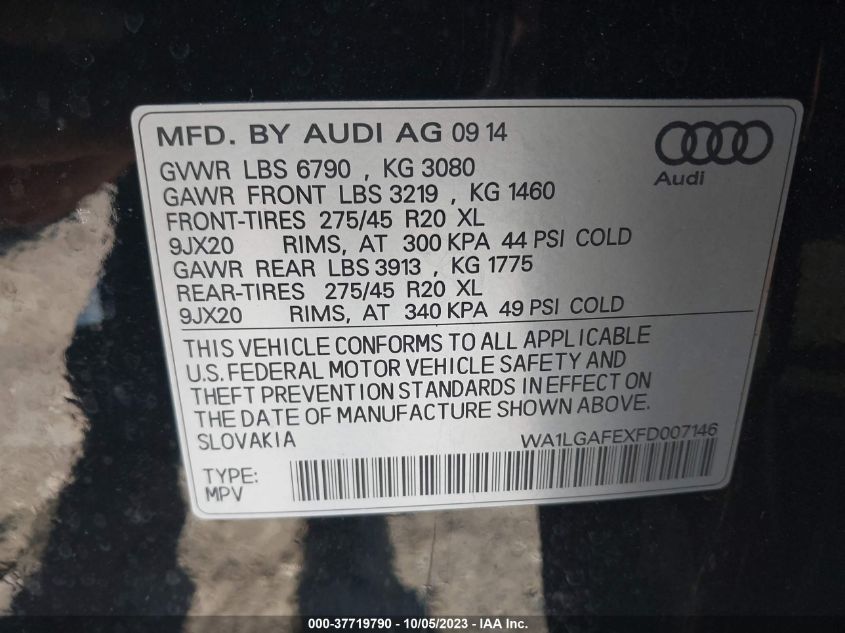 2015 AUDI Q7 3.0T PREMIUM PLUS - WA1LGAFEXFD007146