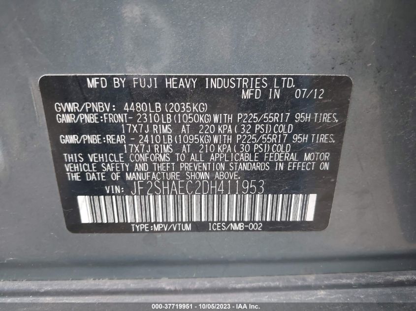 2013 SUBARU FORESTER 2.5X LIMITED - JF2SHAEC2DH411953