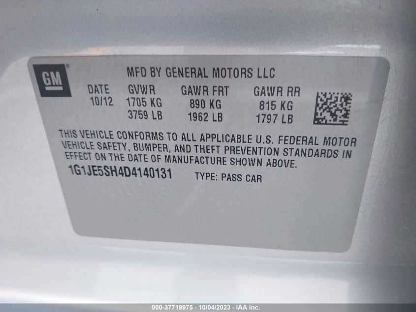 2013 CHEVROLET SONIC LTZ - 1G1JE5SH4D4140131