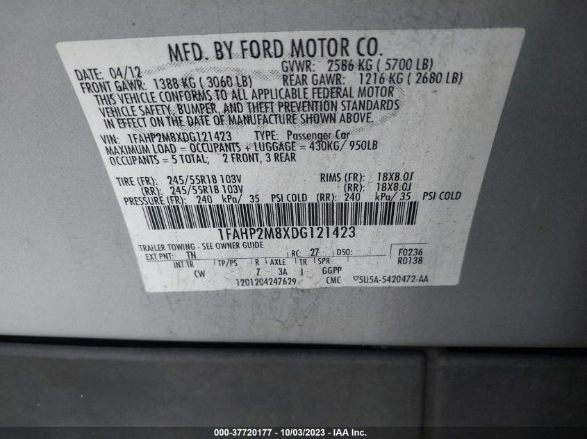 2013 FORD SEDAN POLICE INTERCEPTOR 1FAHP2M8XDG121423