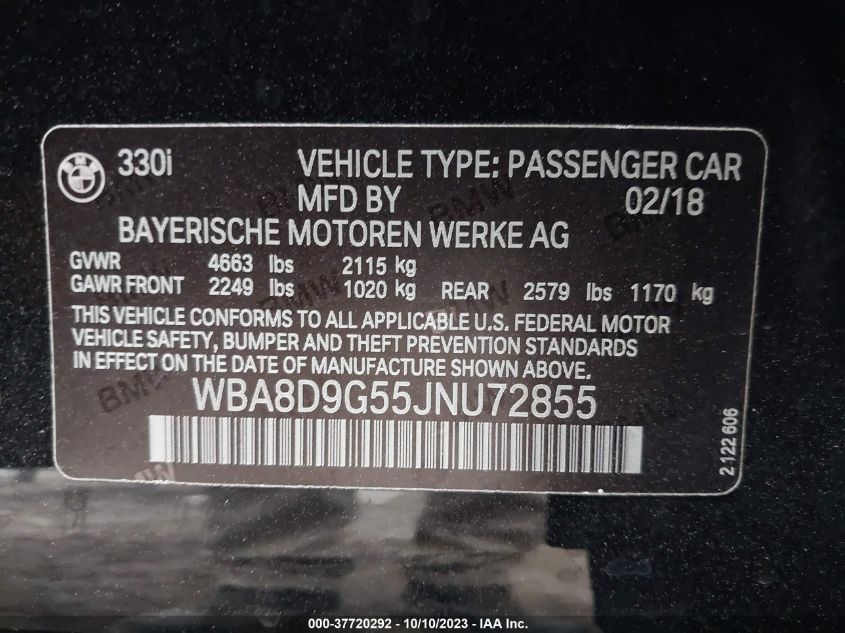 2018 BMW 330I XDRIVE WBA8D9G55JNU72855
