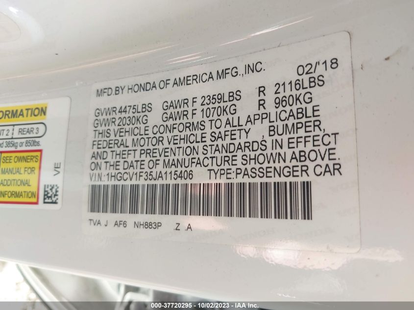 2018 HONDA ACCORD SEDAN SPORT 1.5T - 1HGCV1F35JA115406