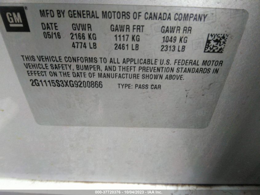 2016 CHEVROLET IMPALA LT - 2G1115S3XG9200866