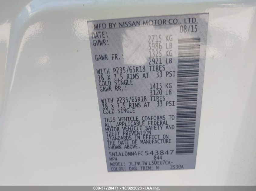 2015 INFINITI QX60 - 5N1AL0MM4FC543847