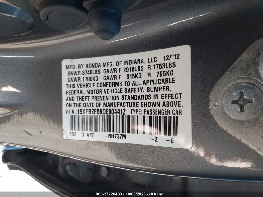 2013 HONDA CIVIC SDN LX - 19XFB2F58DE004412