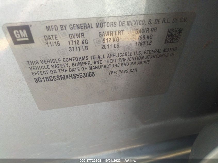 2017 CHEVROLET CRUZE LS - 3G1BC5SM4HS553065